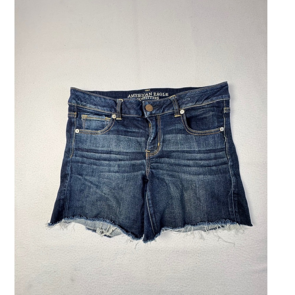 Boho American Eagle Womens‎ 14 Cutoff Shorts Dark Wash Frayed Hem Stretch Denim